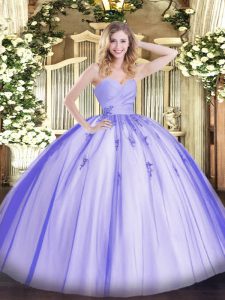 Designer Lavender Lace Up Sweetheart Beading and Appliques Sweet 16 Dress Tulle Sleeveless