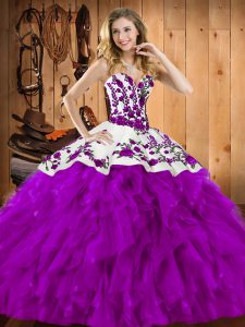 Flirting Eggplant Purple Lace Up 15 Quinceanera Dress Embroidery and Ruffles Sleeveless Floor Length