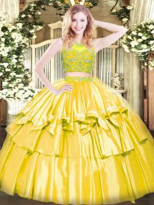 Gorgeous Yellow Zipper Scoop Beading and Ruffled Layers Sweet 16 Quinceanera Dress Tulle Sleeveless