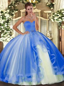 Baby Blue Sleeveless Tulle Lace Up Quinceanera Dresses for Military Ball and Sweet 16 and Quinceanera