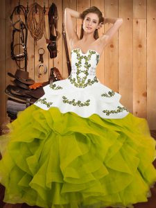 Comfortable Olive Green Sleeveless Satin and Organza Lace Up 15th Birthday Dress for Military Ball and Sweet 16 and Quin