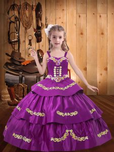 Floor Length Lace Up Little Girls Pageant Dress Wholesale Fuchsia for Military Ball and Sweet 16 and Quinceanera with Em