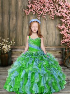 Multi-color Lace Up Straps Beading and Ruffles Pageant Gowns For Girls Organza Sleeveless