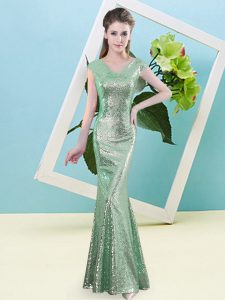 High End Turquoise Cap Sleeves Sequins Floor Length Prom Evening Gown