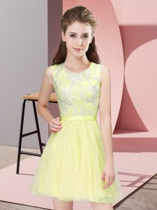 Lace Wedding Guest Dresses Yellow Side Zipper Sleeveless Mini Length