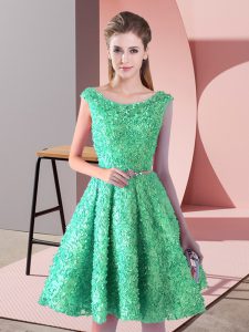 Turquoise Scoop Lace Up Belt Prom Party Dress Sleeveless