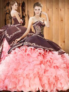 Pink Sweet 16 Quinceanera Dress Sweetheart Sleeveless Court Train Lace Up