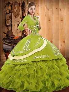Dazzling Olive Green Sweet 16 Quinceanera Dress Military Ball and Sweet 16 and Quinceanera with Embroidery and Ruffled L