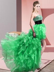 Green Sweetheart Neckline Beading and Ruffles Prom Dress Sleeveless Lace Up