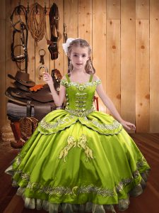 Yellow Green Lace Up Little Girl Pageant Gowns Beading and Embroidery Sleeveless Floor Length