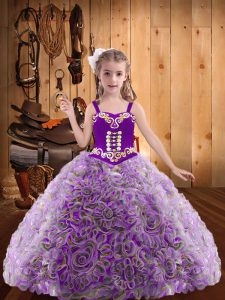 Ball Gowns Little Girls Pageant Gowns Multi-color Straps Fabric With Rolling Flowers Sleeveless Floor Length Lace Up
