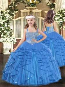 High Class Baby Blue Sleeveless Tulle Lace Up Evening Gowns for Party and Sweet 16 and Quinceanera and Wedding Party