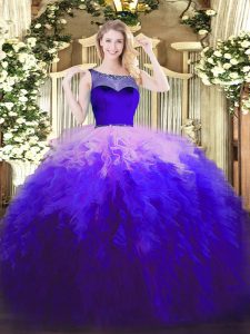 Best Ball Gowns 15th Birthday Dress Multi-color Scoop Tulle Sleeveless Floor Length Zipper