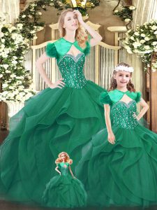 Turquoise Sweet 16 Dresses Military Ball and Sweet 16 and Quinceanera with Beading and Ruffles Sweetheart Sleeveless Lac