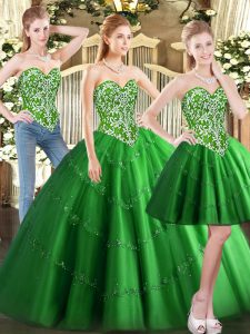 Pretty Green Sweetheart Lace Up Beading Vestidos de Quinceanera Sleeveless