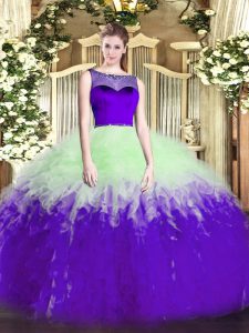 Fantastic Multi-color Zipper Ball Gown Prom Dress Beading and Ruffles Sleeveless Floor Length