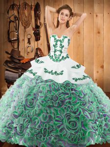 Sleeveless Sweep Train Embroidery Lace Up Quinceanera Dress
