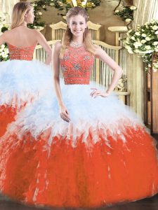 Dazzling Multi-color Tulle Zipper Halter Top Sleeveless Floor Length Quinceanera Gowns Beading and Ruffles