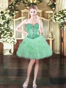 Mini Length Apple Green Prom Gown Organza Sleeveless Beading and Ruffles and Pick Ups