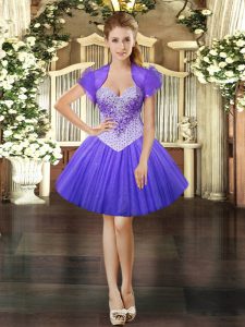 Lavender Lace Up Party Dress Wholesale Beading Sleeveless Mini Length