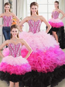 Colorful Multi-color Sleeveless Floor Length Beading and Ruffles Lace Up Quinceanera Dresses