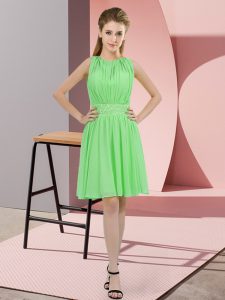Empire Bridesmaid Gown Apple Green Scoop Chiffon Sleeveless Knee Length Zipper
