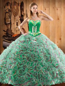 Dazzling Sweetheart Sleeveless Sweep Train Lace Up Sweet 16 Dresses Multi-color Satin and Fabric With Rolling Flowers