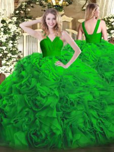 Sumptuous Sleeveless Floor Length Ruffles Zipper Quinceanera Dresses with Green