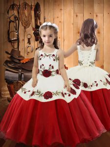 Hot Selling Red Sleeveless Organza Zipper Girls Pageant Dresses for Sweet 16 and Quinceanera