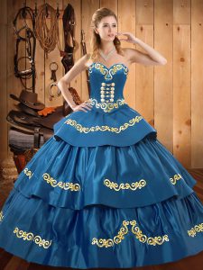 Edgy Floor Length Blue Quinceanera Gowns Sweetheart Sleeveless Lace Up
