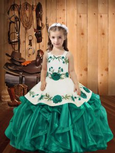 Modern Organza Sleeveless Floor Length Kids Pageant Dress and Embroidery and Ruffles