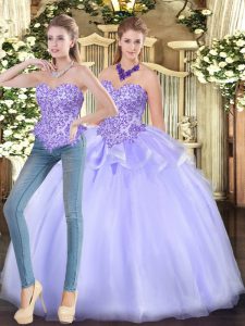Lavender Organza Zipper Quinceanera Dresses Sleeveless Floor Length Appliques
