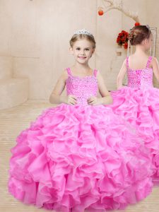 Perfect Straps Sleeveless Lace Up Custom Made Pageant Dress Rose Pink Organza