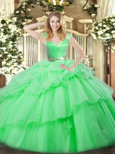 Best Selling Green Quinceanera Dress Military Ball and Sweet 16 and Quinceanera with Ruffled Layers V-neck Sleeveless Zi