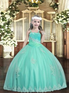 Stylish Appliques and Sequins Pageant Dress for Teens Apple Green Lace Up Sleeveless Floor Length