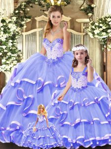 Sweetheart Sleeveless Lace Up Sweet 16 Quinceanera Dress Lavender Tulle