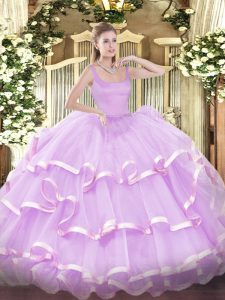 Latest Beading and Ruffled Layers Sweet 16 Dress Lilac Zipper Sleeveless Floor Length