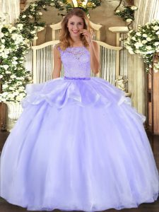 Customized Lavender Sleeveless Floor Length Lace Clasp Handle 15 Quinceanera Dress