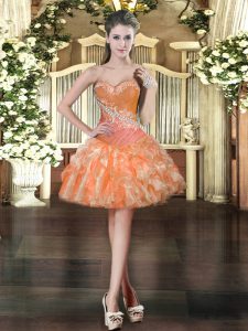 Fabulous Orange Organza Lace Up Sweetheart Sleeveless Mini Length Prom Evening Gown Beading and Ruffles