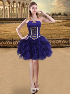 Purple Organza Lace Up Sweetheart Sleeveless Mini Length Prom Dresses Ruffles