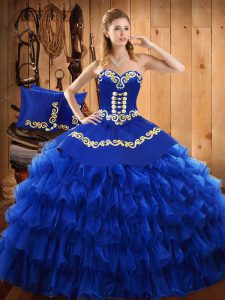 Ball Gowns Vestidos de Quinceanera Blue Strapless Satin and Organza Sleeveless Floor Length Lace Up