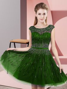 New Style Green Sleeveless Beading Knee Length Prom Dresses