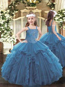 Sweet Sleeveless Lace Up Floor Length Beading and Ruffles Little Girls Pageant Gowns