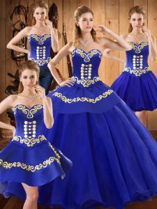 Super Sleeveless Embroidery Lace Up Quinceanera Gowns