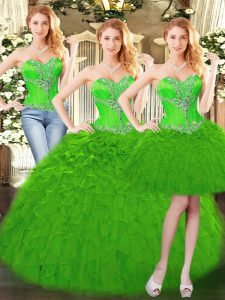 Popular Floor Length Green Sweet 16 Dresses Sweetheart Sleeveless Lace Up