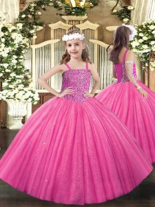 Tulle Sleeveless Floor Length Little Girl Pageant Gowns and Beading