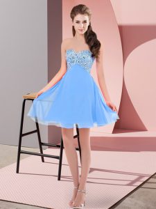 Amazing Sleeveless Mini Length Beading Lace Up Prom Gown with Baby Blue