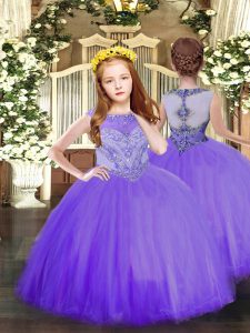 Charming Scoop Sleeveless Zipper Kids Pageant Dress Lavender Tulle