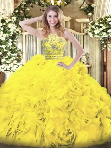 Custom Fit Gold Sleeveless Tulle Zipper Quinceanera Dress for Military Ball and Sweet 16 and Quinceanera
