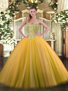 Floor Length Ball Gowns Sleeveless Gold 15th Birthday Dress Lace Up
